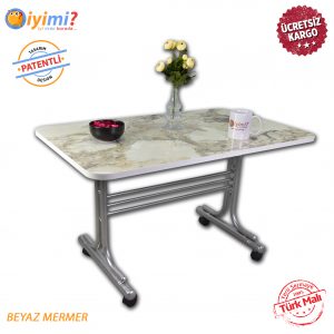 Mermer Desen Tekerlekli Orta Sehpa Metal Ayaklı Masa 60x100 SİYAH MERMER